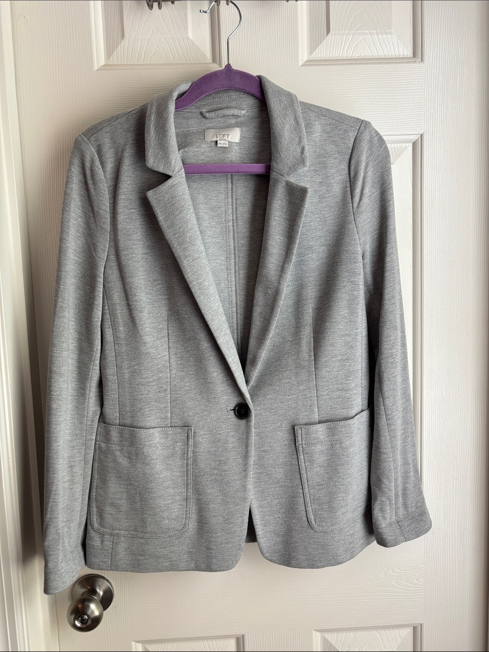 LOFT Light Gray Ponte Single-Button Blazer